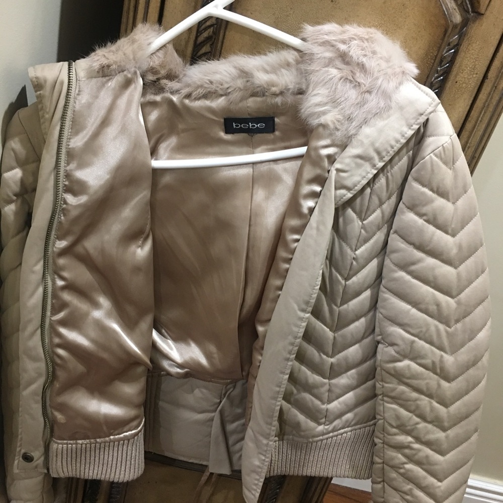 Bebe size small short bomber fur jacket